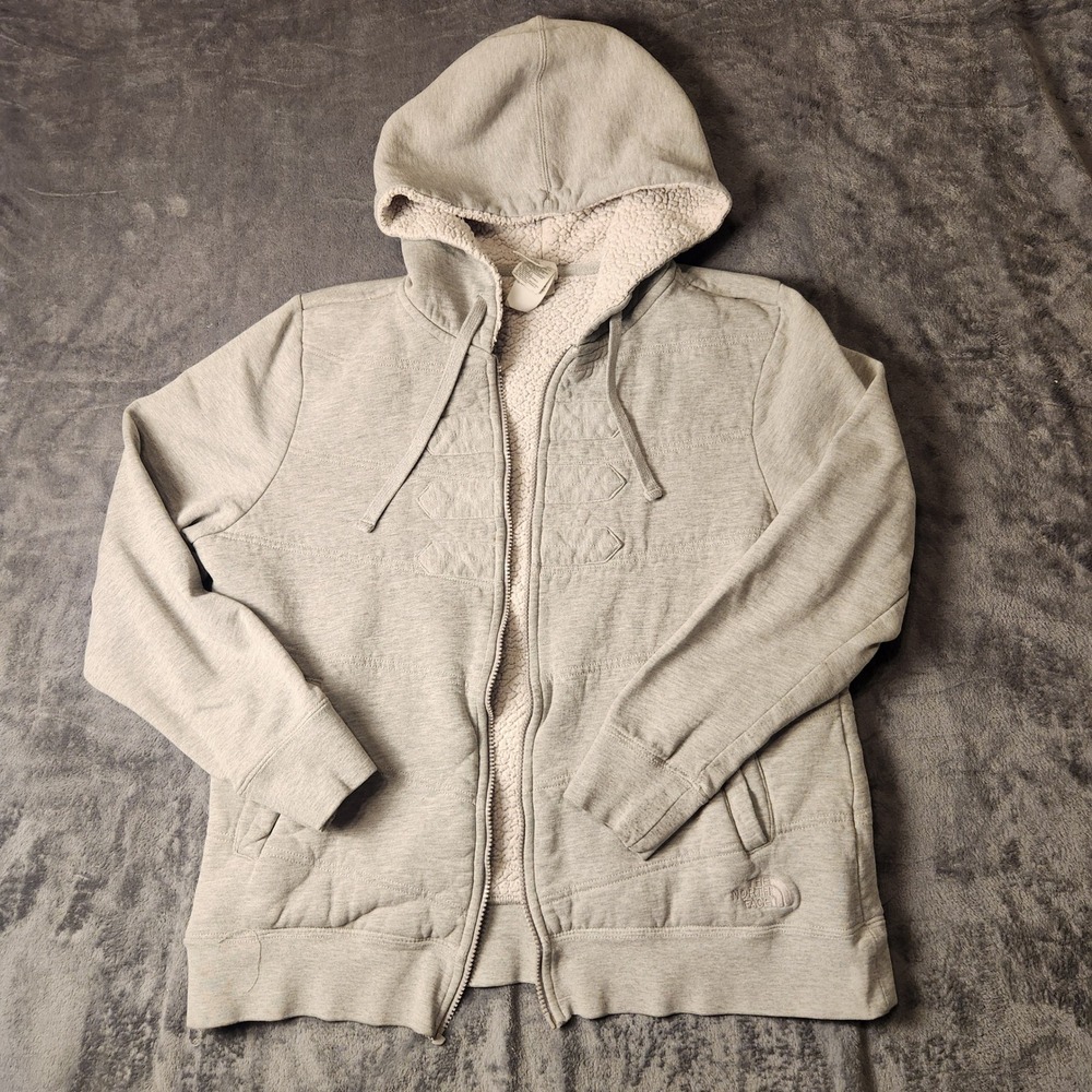 The North Face Womens XL Gray Sherpa Lined Hoodie Full Zip Sweatshirt As-Is